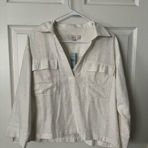 Loft NWT MP Cream and Blue Speckled Top